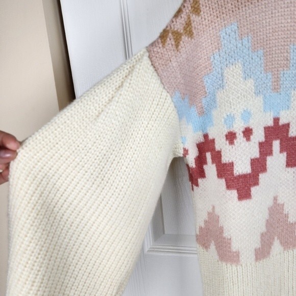 SO Turtleneck Knit Dress Sweater Ivory Pink Oversized Size M - Picture 15 of 15